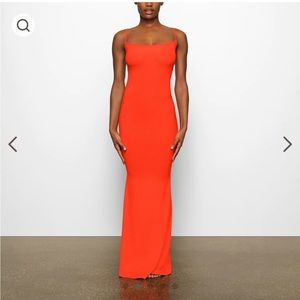 Brand NEW, SKIMS soft lounge long slip dress, XL, ribbed, bright orange